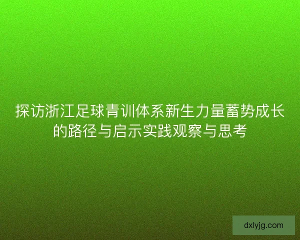 探访浙江足球青训体系新生力量蓄势成长的路径与启示实践观察与思考